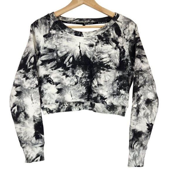 Balance Athletica Essence Cropped Sweatshirt Womens S Black White Tie Dye - Picture 1 of 9